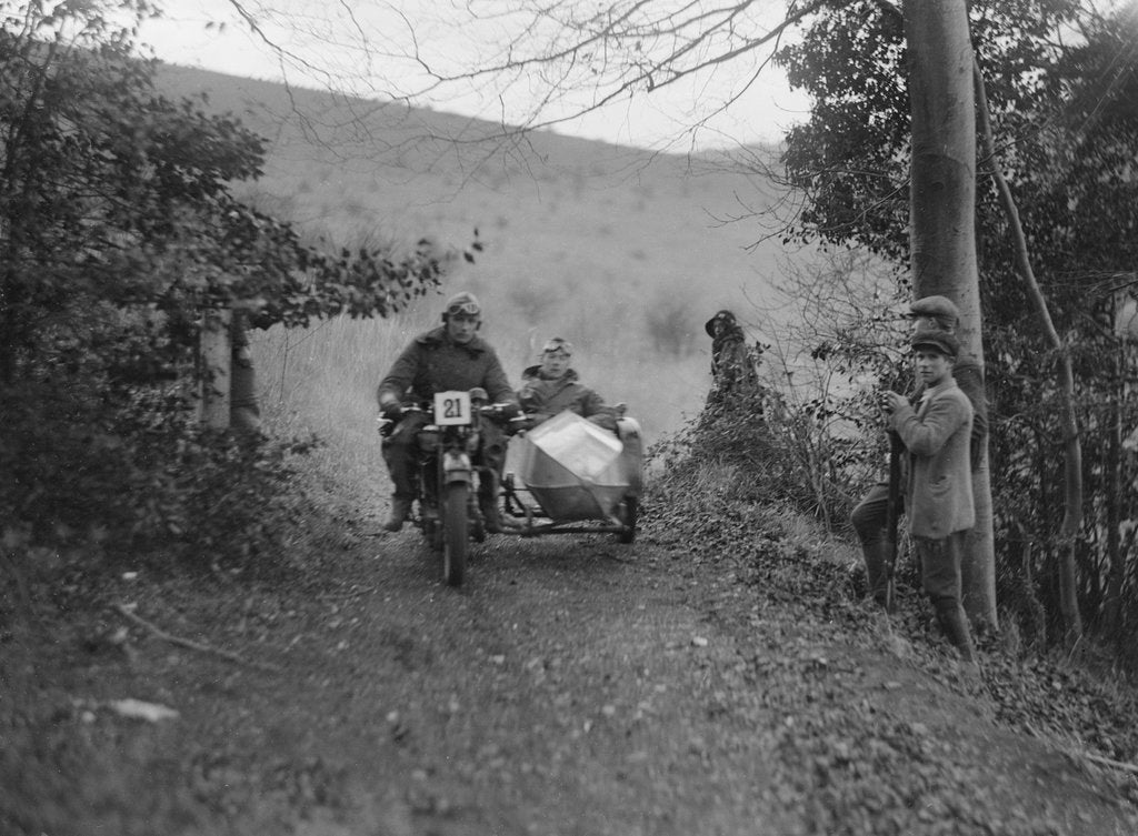Detail of Norton and sidecar ridden by SL Grubb competing in the Inter-Varsity Trial, November 1931 by Bill Brunell