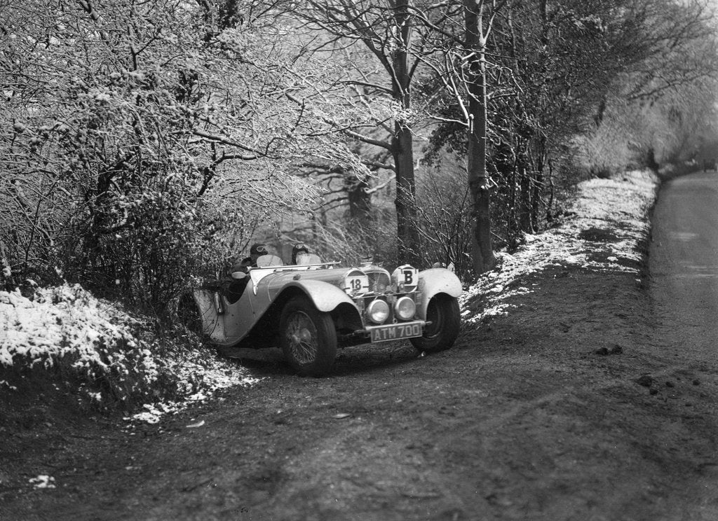 Detail of SS Jaguar 100 taking part in a motoring trial, late 1930s by Bill Brunell