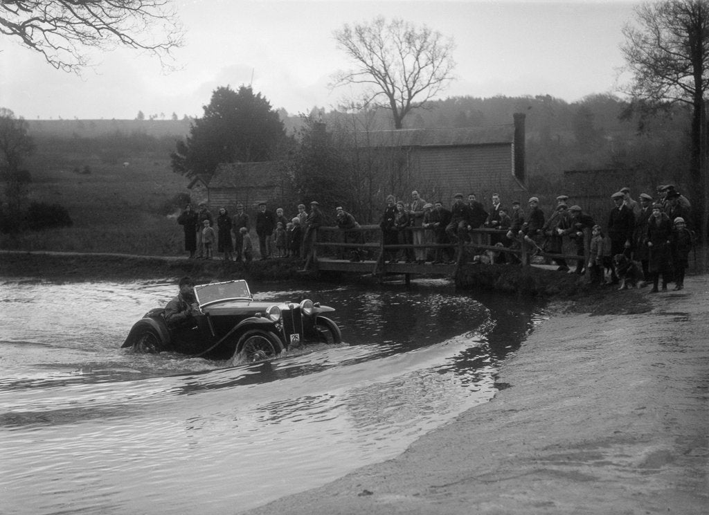 Detail of MG PA driving through a ford during a motoring trial, 1936 by Bill Brunell
