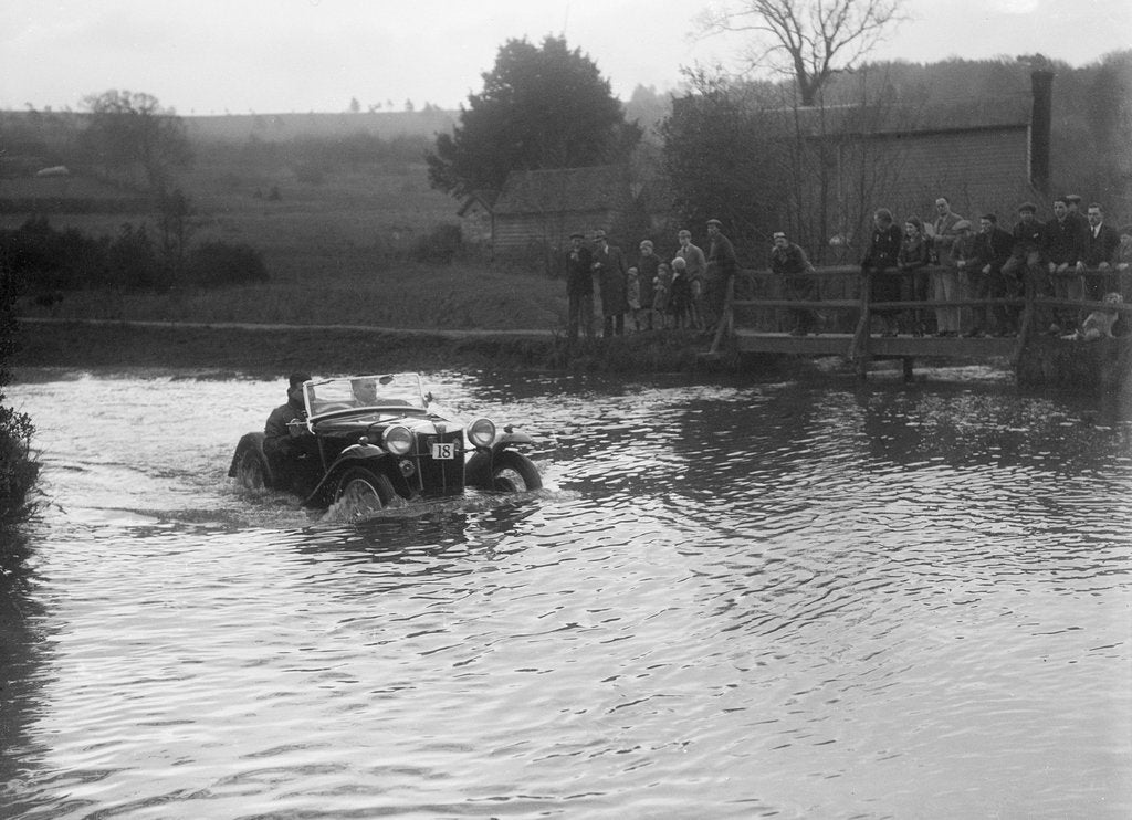 Detail of MG PA driving through a ford during a motoring trial, 1936 by Bill Brunell