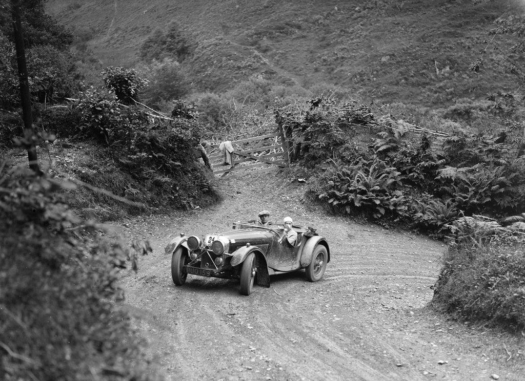 Detail of 1935 Jaguar SS 90 2-seater taking part in a motoring trial, late 1930s by Bill Brunell
