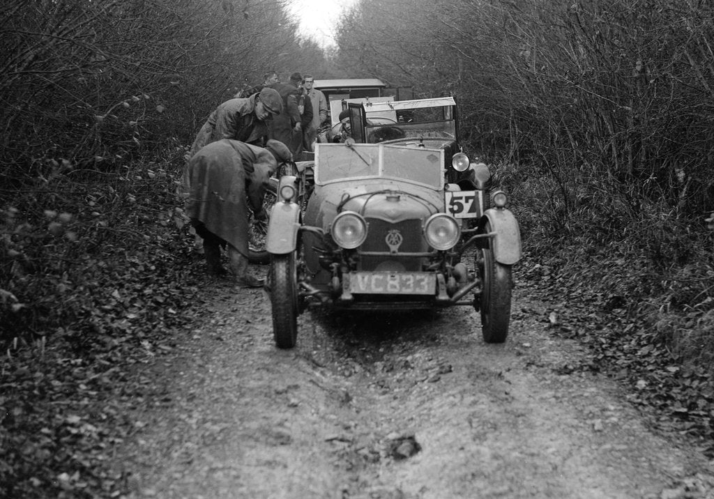 Detail of Riley Brooklands 2-seater sports of JE Lancaster taking part in the Inter-Varsity Trial, 1930 by Bill Brunell
