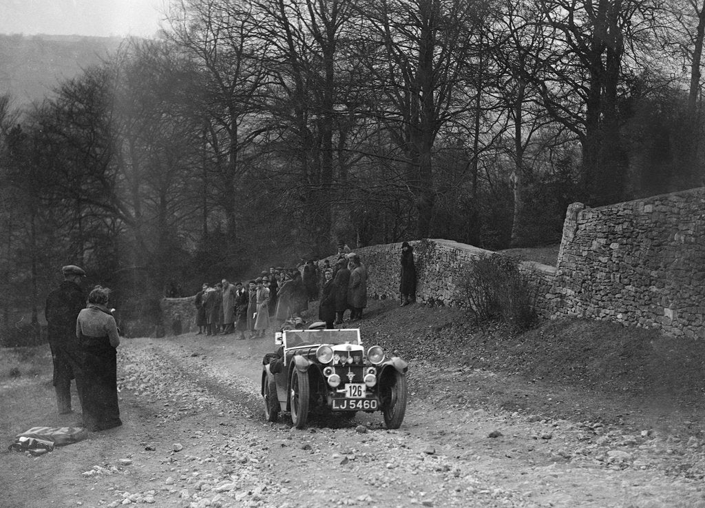 Detail of MG Magna of EH Banfield climbing Nailsworth Ladder, Sunbac Colmore Trial, Gloucestershire, 1934 by Bill Brunell