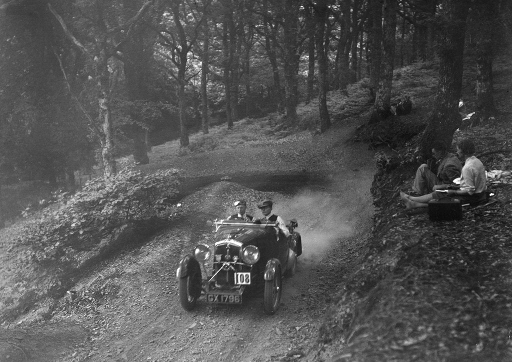 Detail of Wolseley Hornet of WAV Davis, B&HMC Brighton-Beer Trial, Fingle Bridge Hill, Devon, 1934 by Bill Brunell