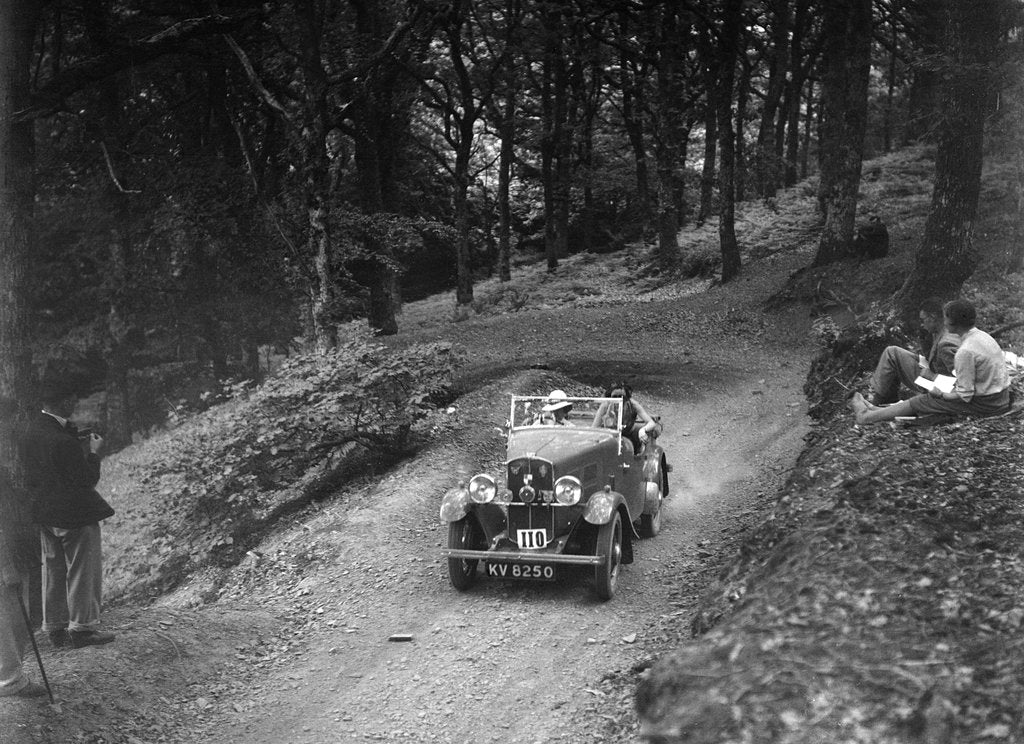 Detail of Triumph open tourer taking part in the B&HMC Brighton-Beer Trial, Fingle Bridge Hill, Devon, 1934 by Bill Brunell