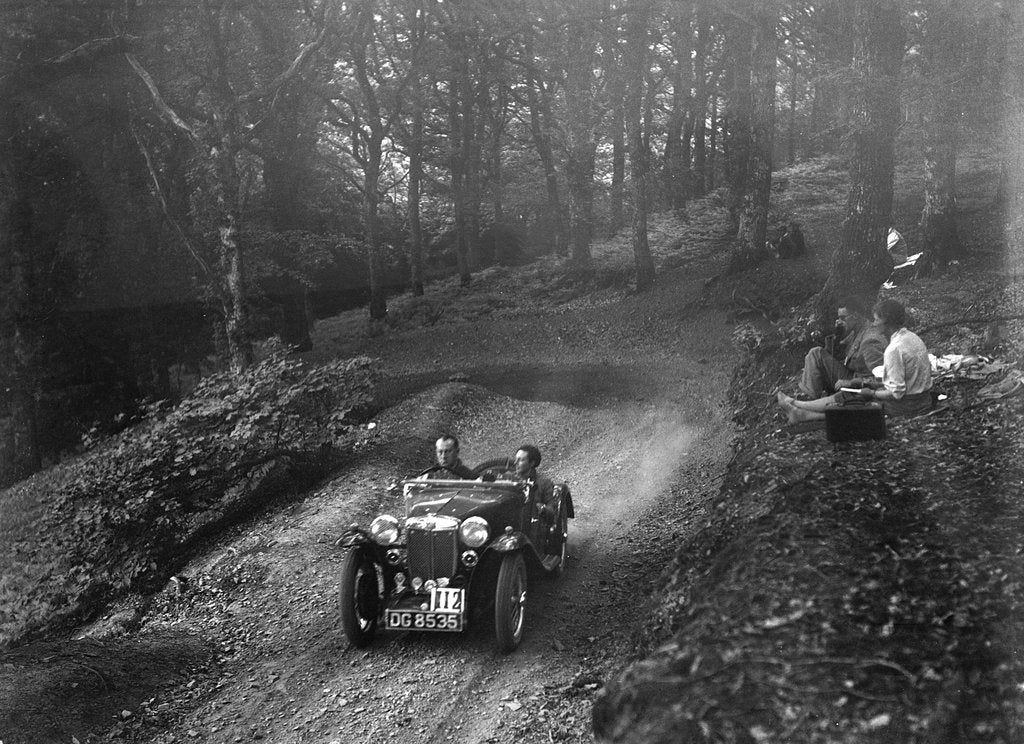Detail of MG PA taking part in the B&HMC Brighton-Beer Trial, Fingle Bridge Hill, Devon, 1934 by Bill Brunell