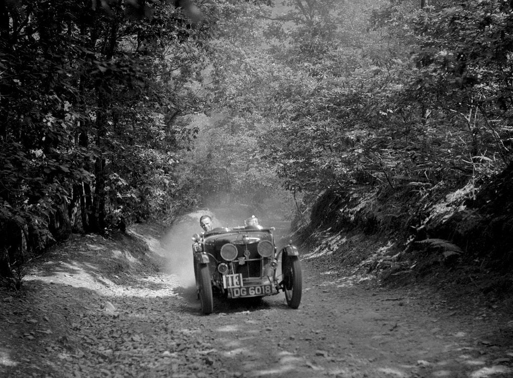 Detail of MG J2 taking part in the B&HMC Brighton-Beer Trial, Fingle Bridge Hill, Devon, 1934 by Bill Brunell