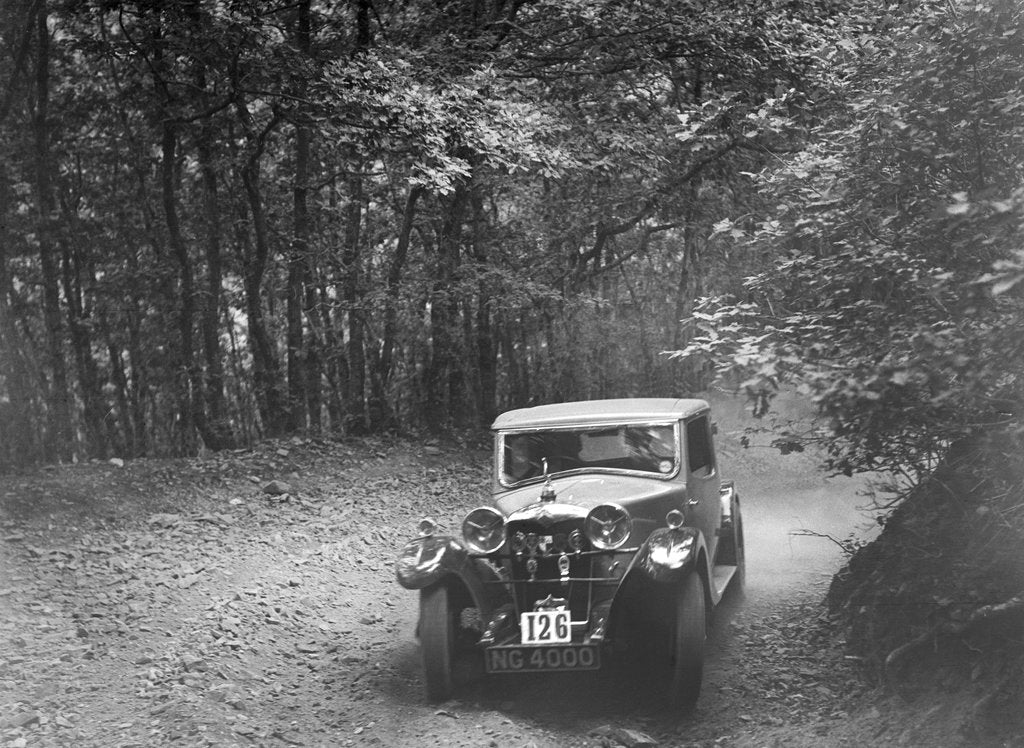 Detail of Riley competing in the B&HMC Brighton-Beer Trial, Fingle Bridge Hill, Devon, 1934 by Bill Brunell