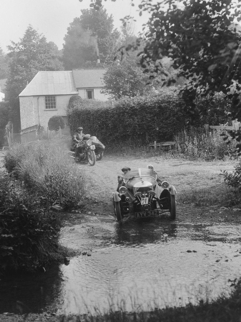 Detail of Morgan 3-wheeler, B&HMC Brighton-Beer Trial, Windout Lane, near Dunsford, Devon, 1934 by Bill Brunell