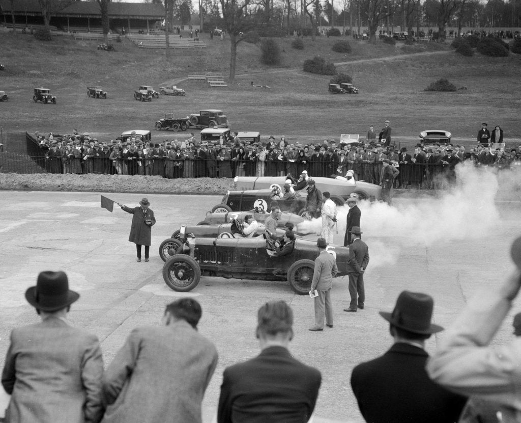 Detail of Cars on the start line at a BARC race meeting, Brooklands, 1930 by Bill Brunell