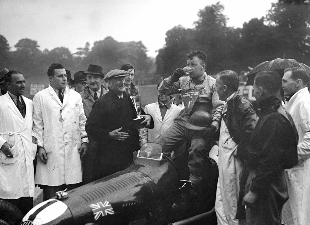 Detail of Bert Hadley and his winning Austin car, Imperial Trophy, Crystal Palace, 1939 by Bill Brunell