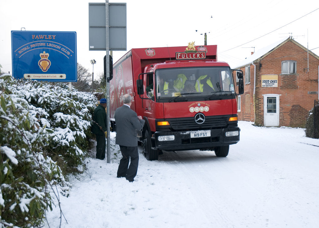 Detail of London Pride Brewery lorry stuck in snow 2009 by Unknown