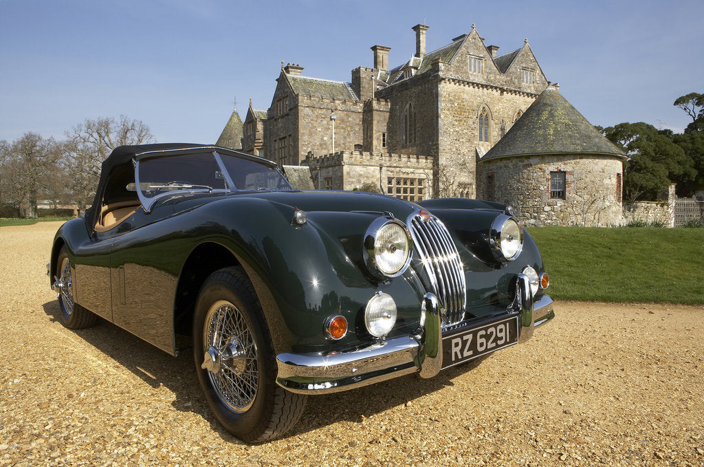 Detail of 1954 Jaguar XK140 outside Palace House, Beaulieu by Unknown