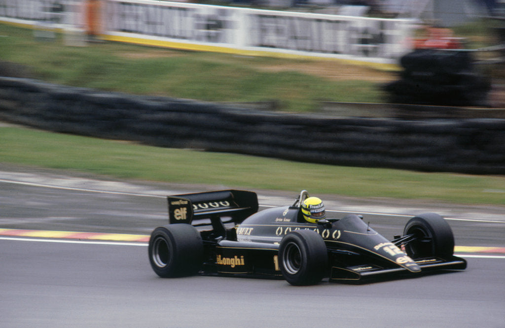 Detail of Ayrton Senna in the Lotus 98T at 1985 British Grand Prix Brands Hatch by Unknown
