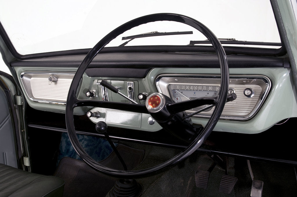 Detail of 1966 Ford Anglia Super 105E dashboard by Unknown