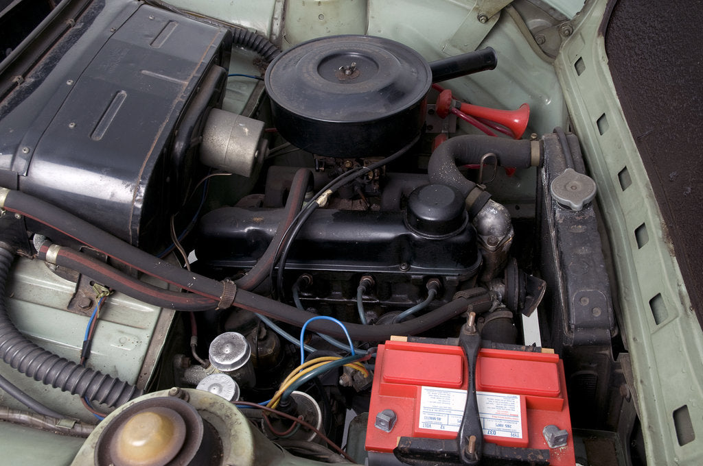 Detail of 1966 Ford Anglia Super 105E engine by Unknown