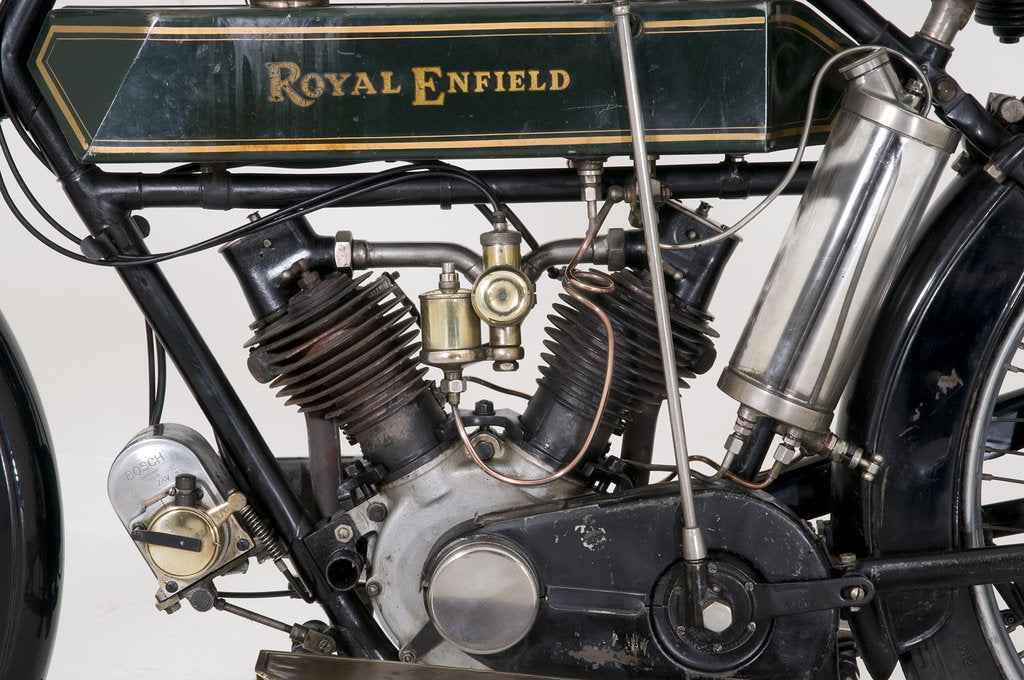 Detail of 1914 Royal Enfield 3hp motorcycle by Unknown