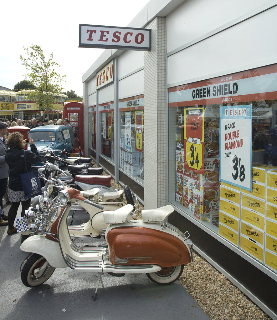 Detail of 2011 Goodwood Revival Meeting, Tesco retro shop and scooters by Unknown