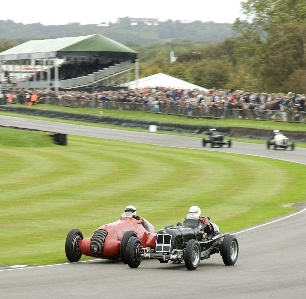 Detail of 2011 Goodwood Revival Meeting, Goodwood Trophy ERA D type and Alfa Romeo 308c by Unknown