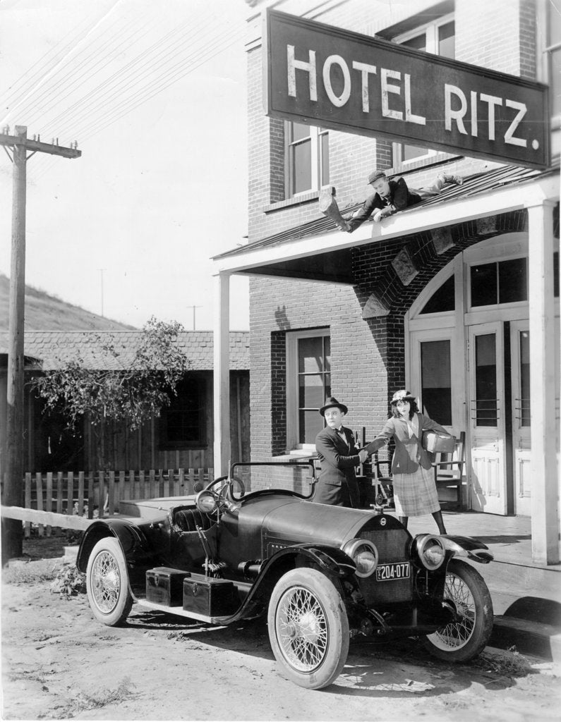 Detail of 1918 Stutz Bearcat on movie set by Unknown