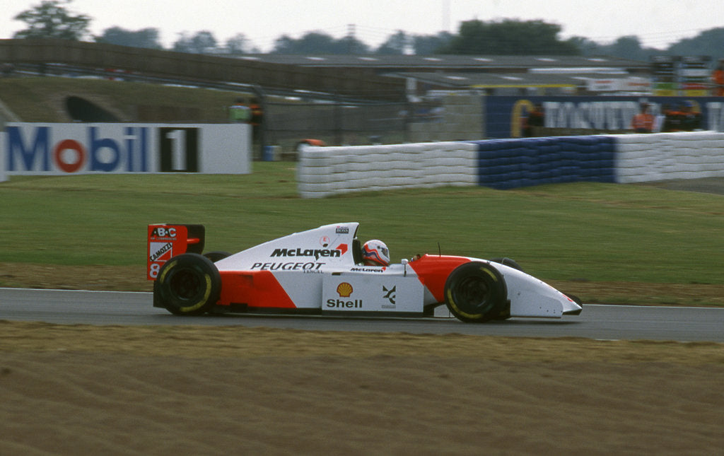 Detail of 1994 McLaren Peugeot MP4-9 Martin Brundle, tyre testing at Silverstone by Unknown