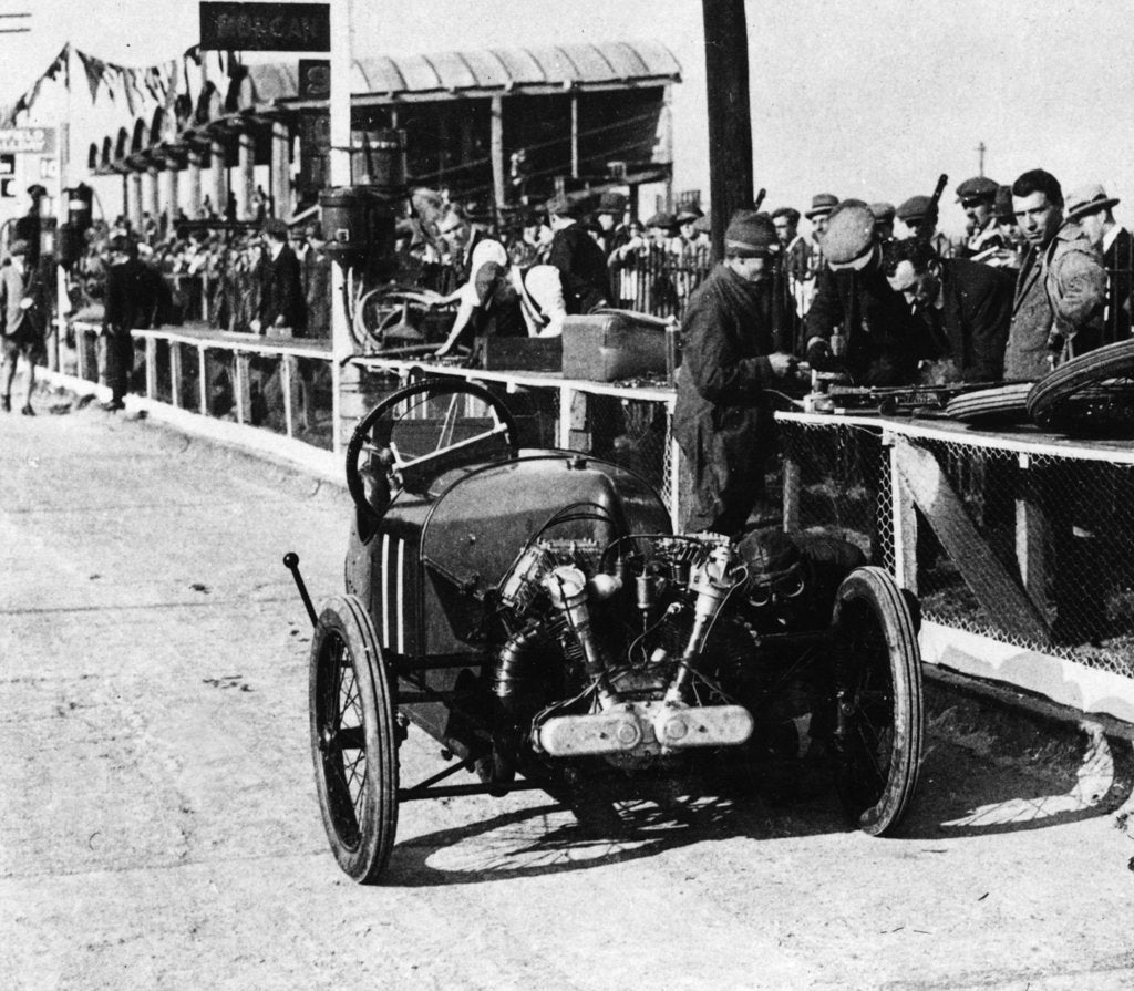 Detail of Morgan Anzani engine, Douglas Hawkes at Brooklands 1922 by Unknown