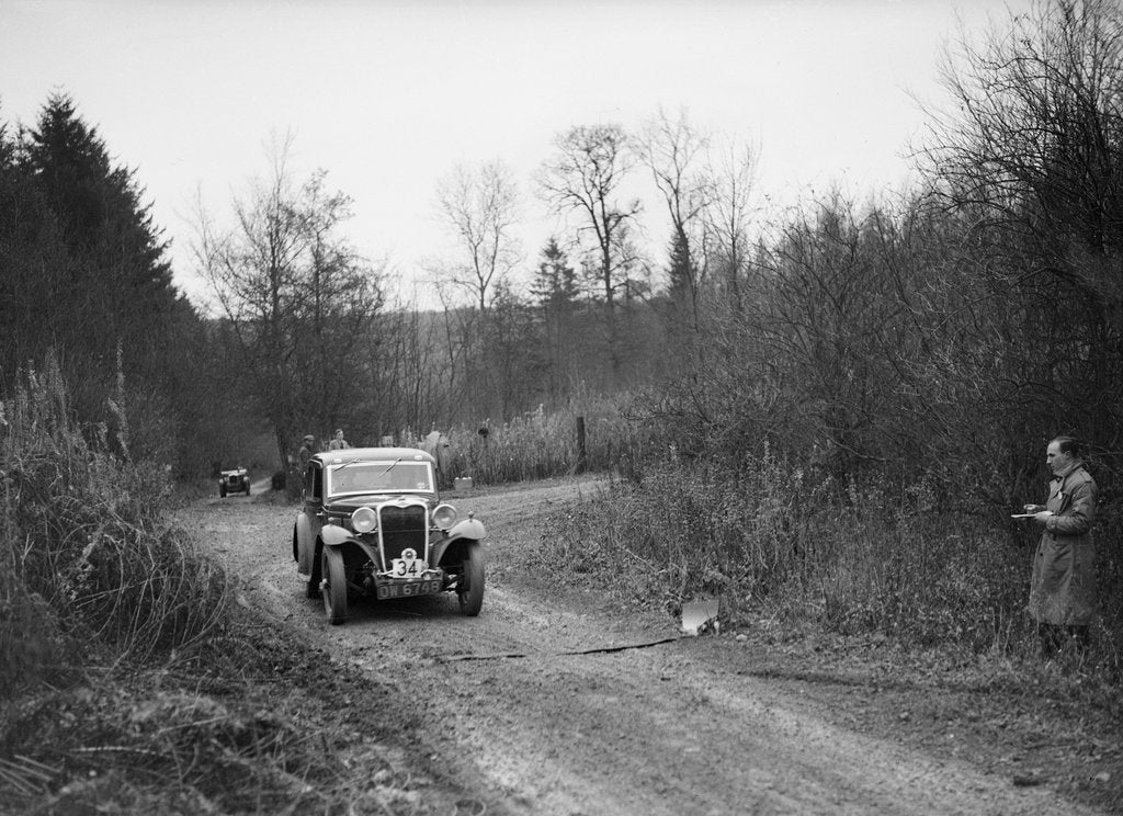 Detail of 1935 Singer 9 fixed-head coupe competing in the Great West Motor Club Thatcher Trophy, 1938 by Bill Brunell