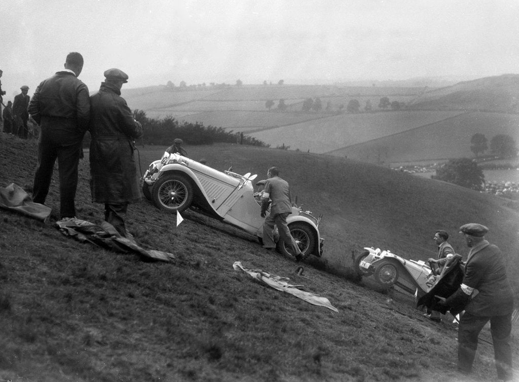 Detail of Singer and Riley Imp of B Bira competing in the MG Car Club Rushmere Hillclimb, Shropshire, 1935 by Bill Brunell