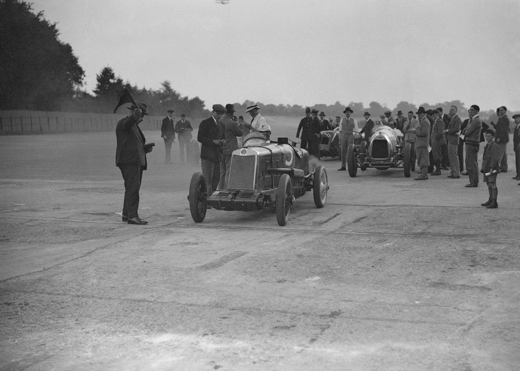 Detail of Lea-Francis, Delage and Bentley at a Surbiton Motor Club race meeting, Brooklands, Surrey, 1928 by Bill Brunell