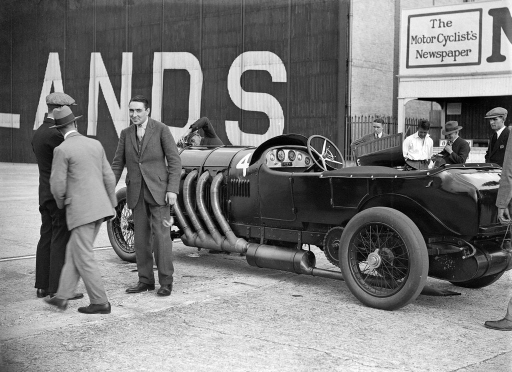 Detail of 22 litre Benz of GK Clowes at a Surbiton Motor Club race meeting, Brooklands, Surrey, 1928 by Bill Brunell