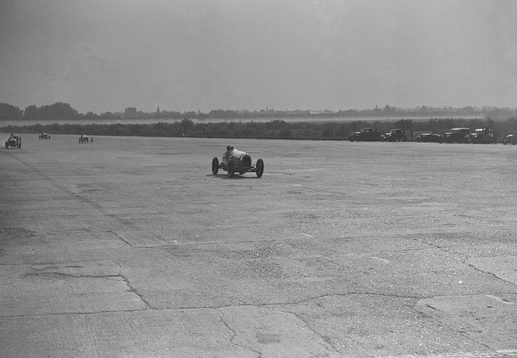 Detail of Delage racing at a Surbiton Motor Club race meeting, Brooklands, Surrey, 1928 by Bill Brunell