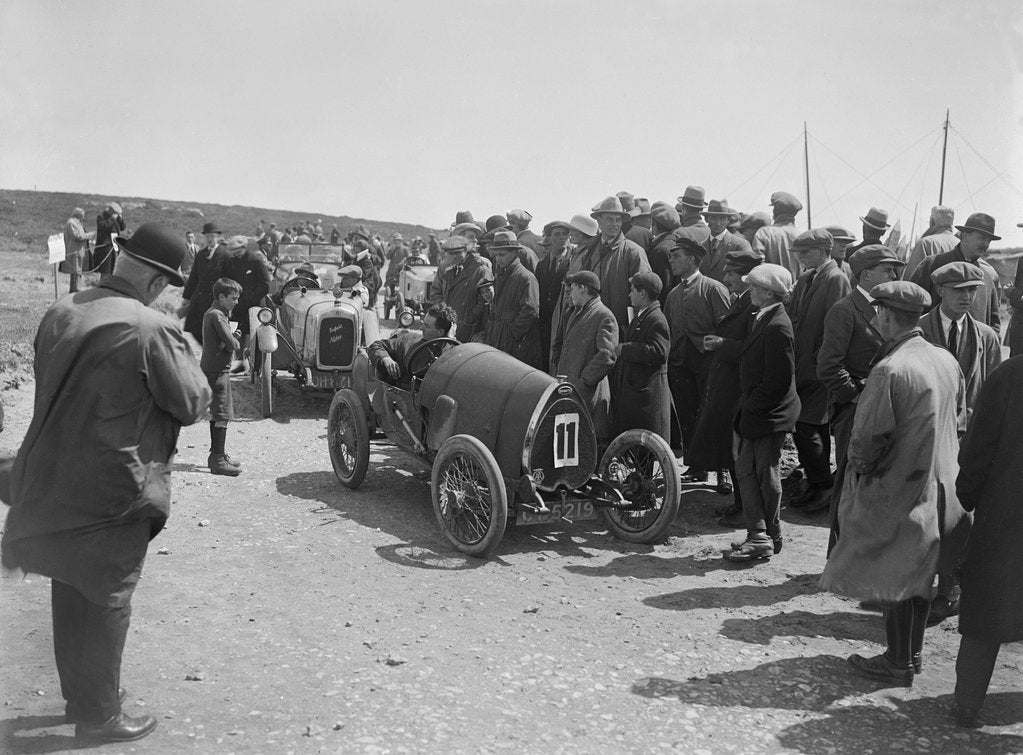 Detail of Raymond Mays' Bugatti Brescia and JS Chance's Enfield Allday, Porthcawl Speed Trials, Wales, 1922 by Bill Brunell