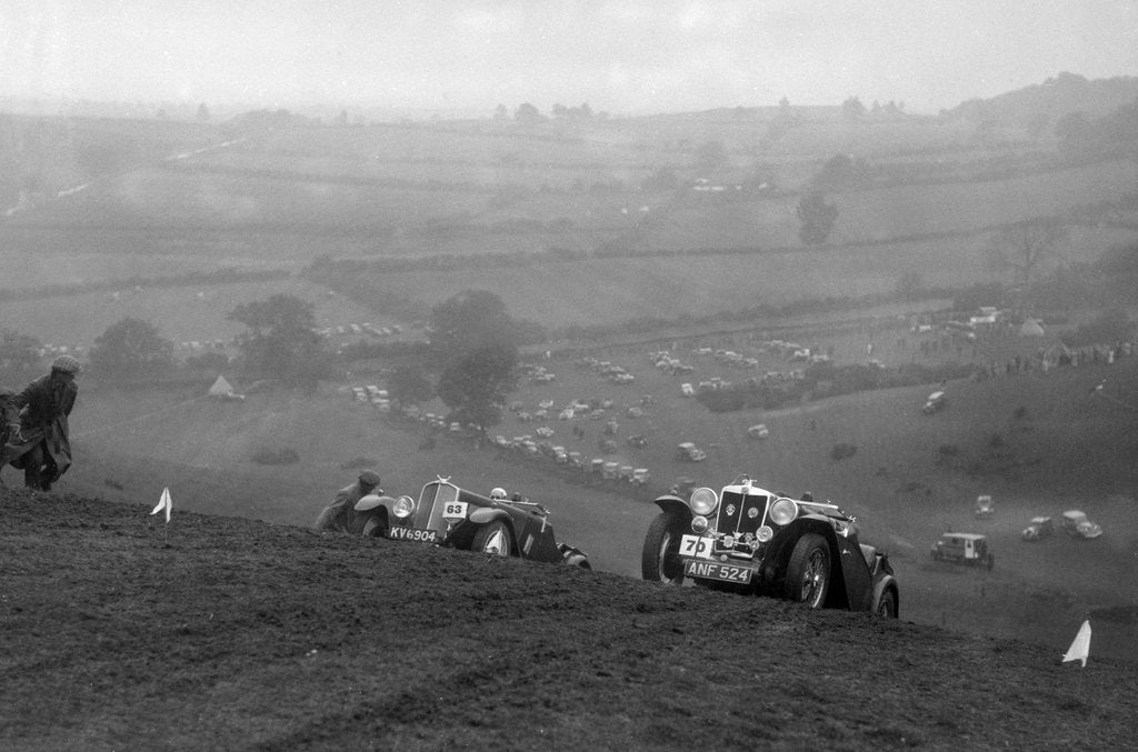 Detail of Triumph Southern Cross and MG Magnette at the MG Car Club Rushmere Hillclimb, Shropshire, 1935 by Bill Brunell