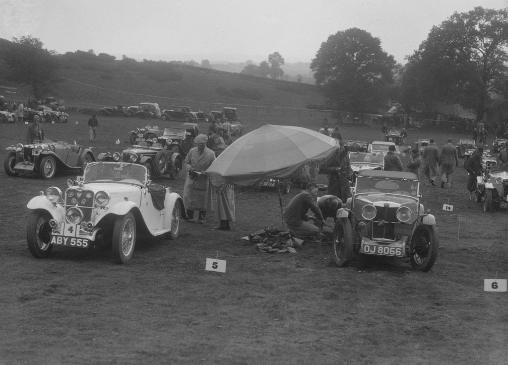 Detail of Singer Le Mans and MG J2 at the MG Car Club Rushmere Hillclimb, Shropshire, 1935 by Bill Brunell