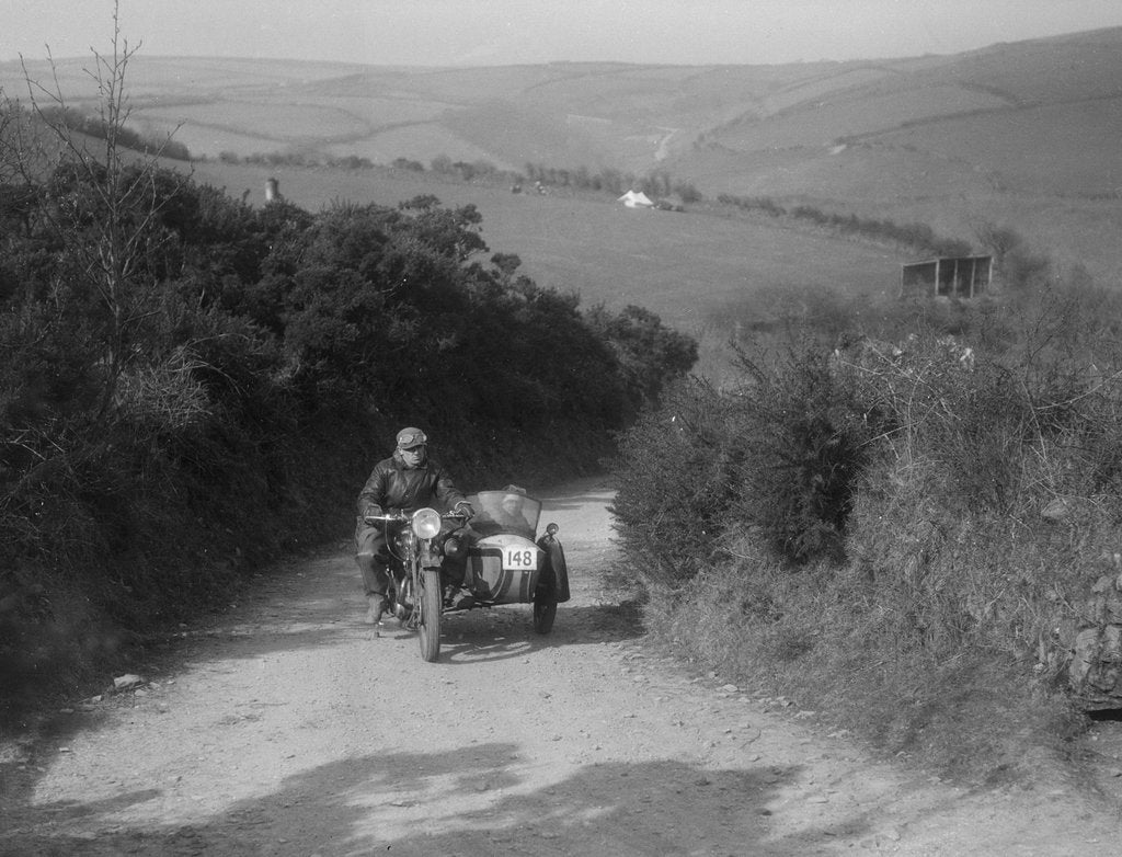 Detail of 497 cc Ariel and sidecar of R Newman at the MCC Lands End Trial, Beggars Roost, Devon, 1936 by Bill Brunell