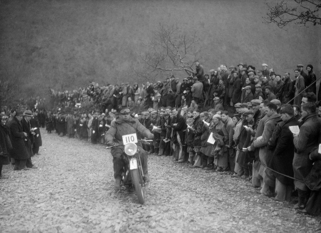 Detail of 347 cc AJS of J Hey competing in the MCC Lands End Trial, Beggars Roost, Devon, 1936 by Bill Brunell