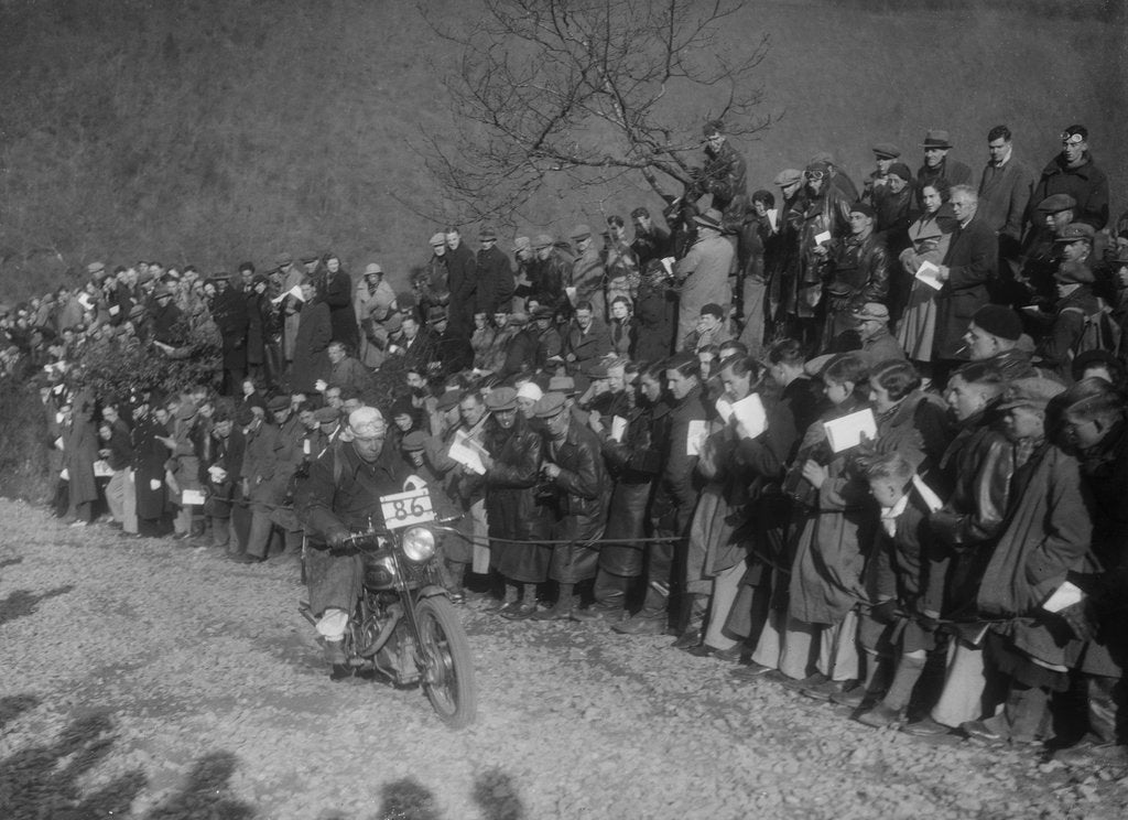 Detail of 499 cc Vincent-HRD of W Clarke competing in the MCC Lands End Trial, Beggars Roost, Devon, 1936 by Bill Brunell