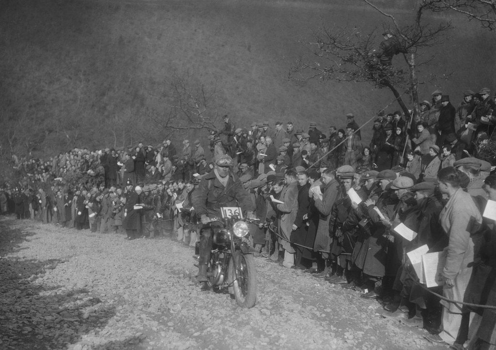 Detail of 249 cc SOS Flat Top of RD Plunknett at the MCC Lands End Trial, Beggars Roost, Devon, 1936 by Bill Brunell
