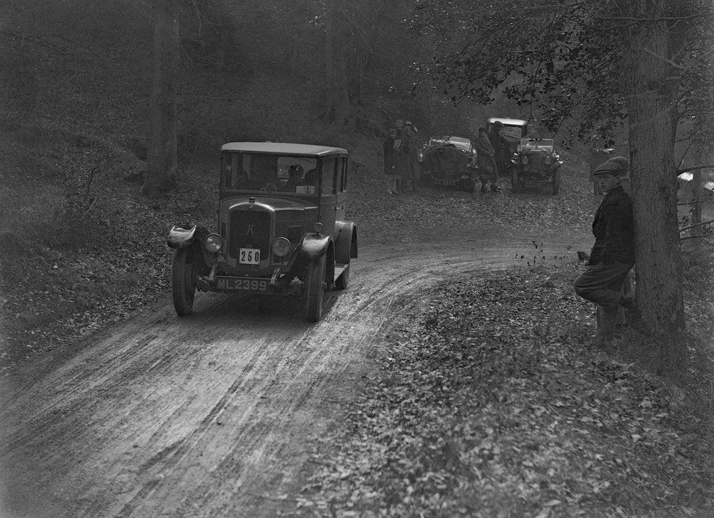 Detail of Hillman 11 saloon competing in the Sunbeam Motor Car Club Bognor Trial, 1929 by Bill Brunell