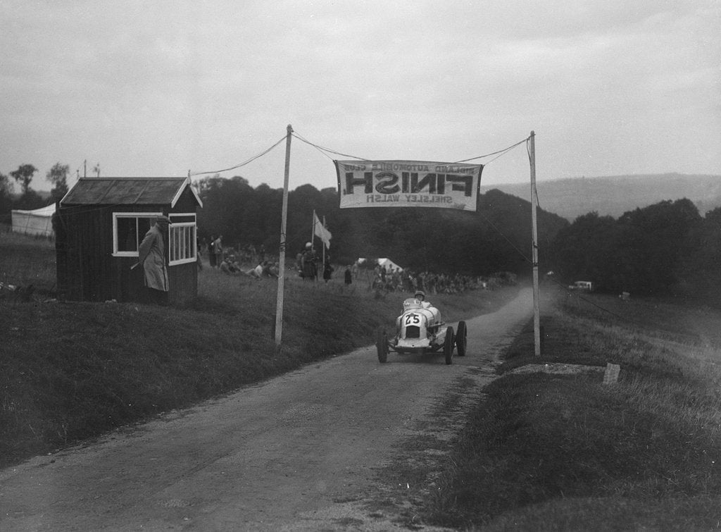 Detail of Unidentified offset single-seater car finishing the Shelsley Walsh Hillclimb, Worcestershire, 1935 by Bill Brunell