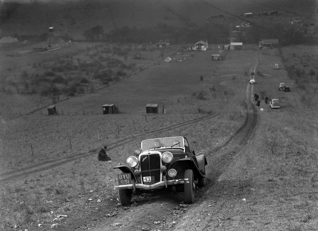 Detail of Jensen V8 competing in the London Motor Club Coventry Cup Trial, Knatts Hill, Kent, 1938 by Bill Brunell