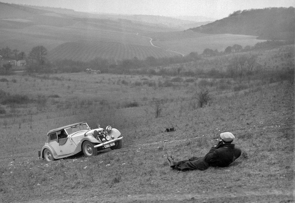 Detail of Riley 16 competing in the London Motor Club Coventry Cup Trial, Knatts Hill, Kent, 1938 by Bill Brunell