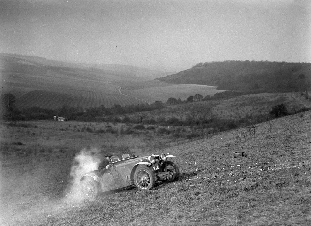 Detail of MG J2 competing in the London Motor Club Coventry Cup Trial, Knatts Hill, Kent, 1938 by Bill Brunell