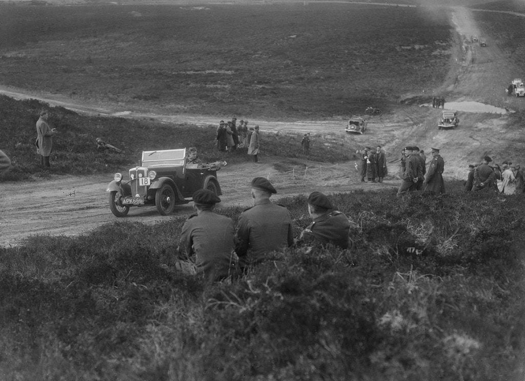 Detail of Morris Minor competing in a motoring trial, Bagshot Heath, Surrey, 1930s by Bill Brunell