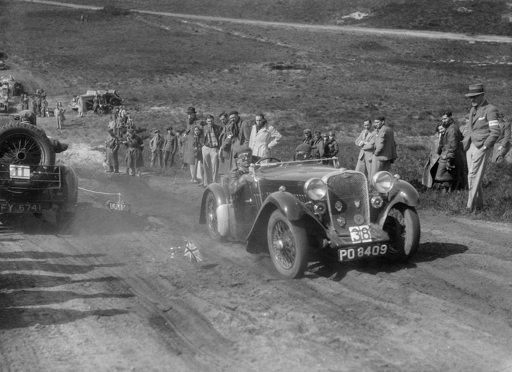 Detail of 1933 Singer competing in a motoring trial, Bagshot Heath, Surrey, 1930s by Bill Brunell