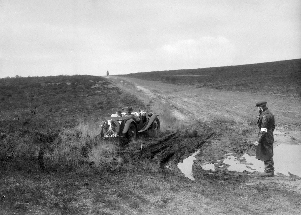 Detail of Swept-wing MG J2 competing in a motoring trial, Bagshot Heath, Surrey, 1930s by Bill Brunell