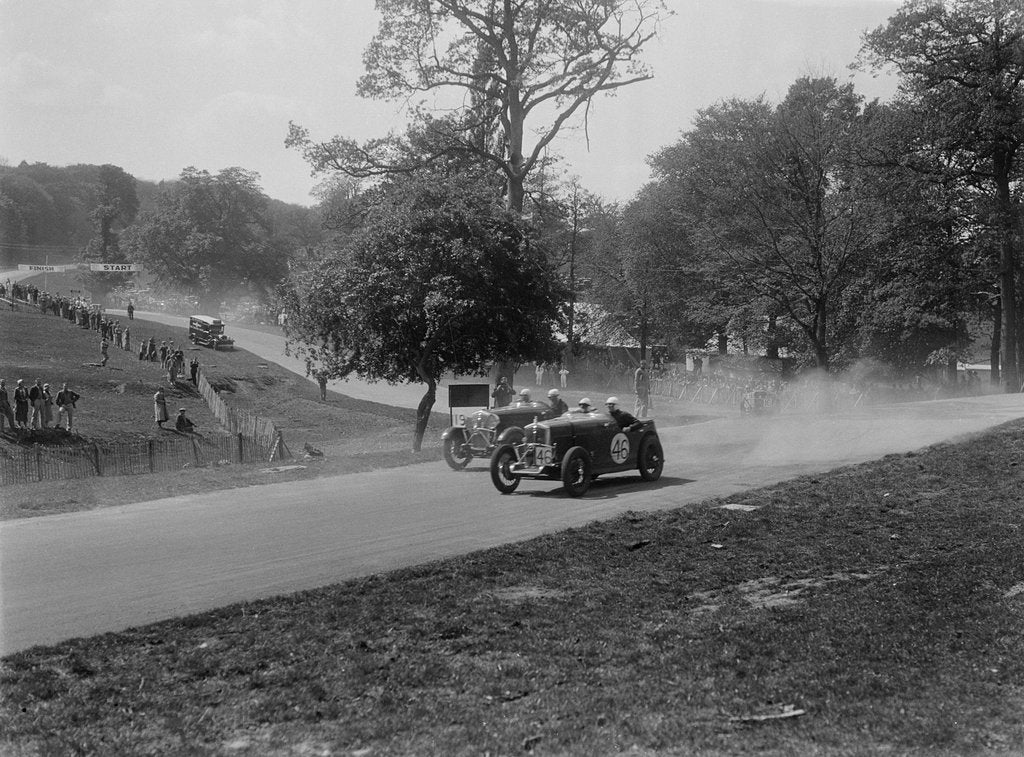 Detail of Two Wolseleys racing, Donington Park Race Meeting, Leicestershire, 1933 by Bill Brunell