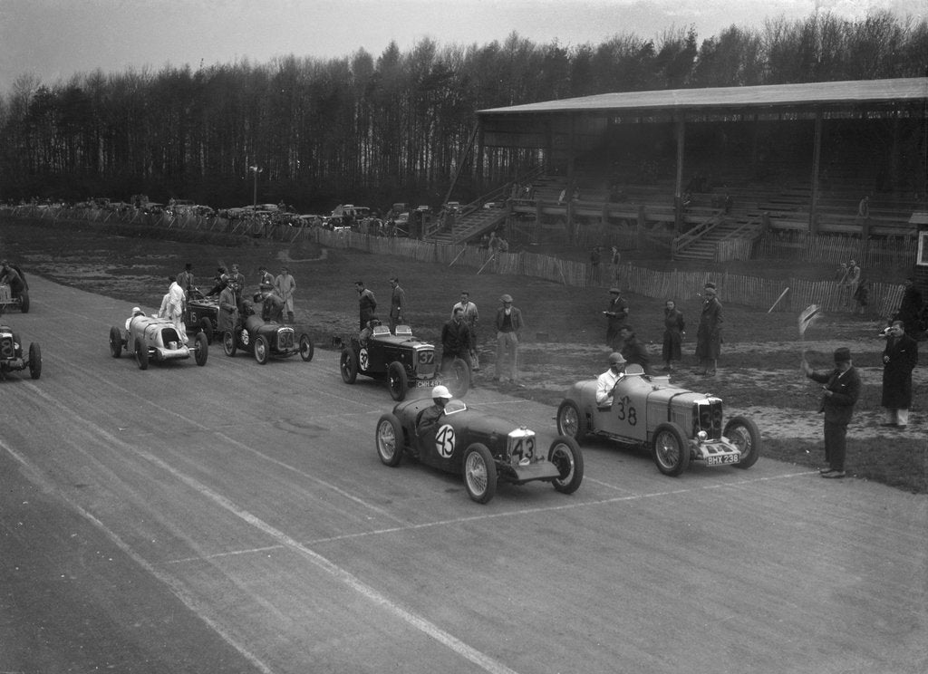 Detail of Riley Brooklands of H Hodgson and MG Magnette of H Levy, Donington Park, Leicestershire, 1935 by Bill Brunell