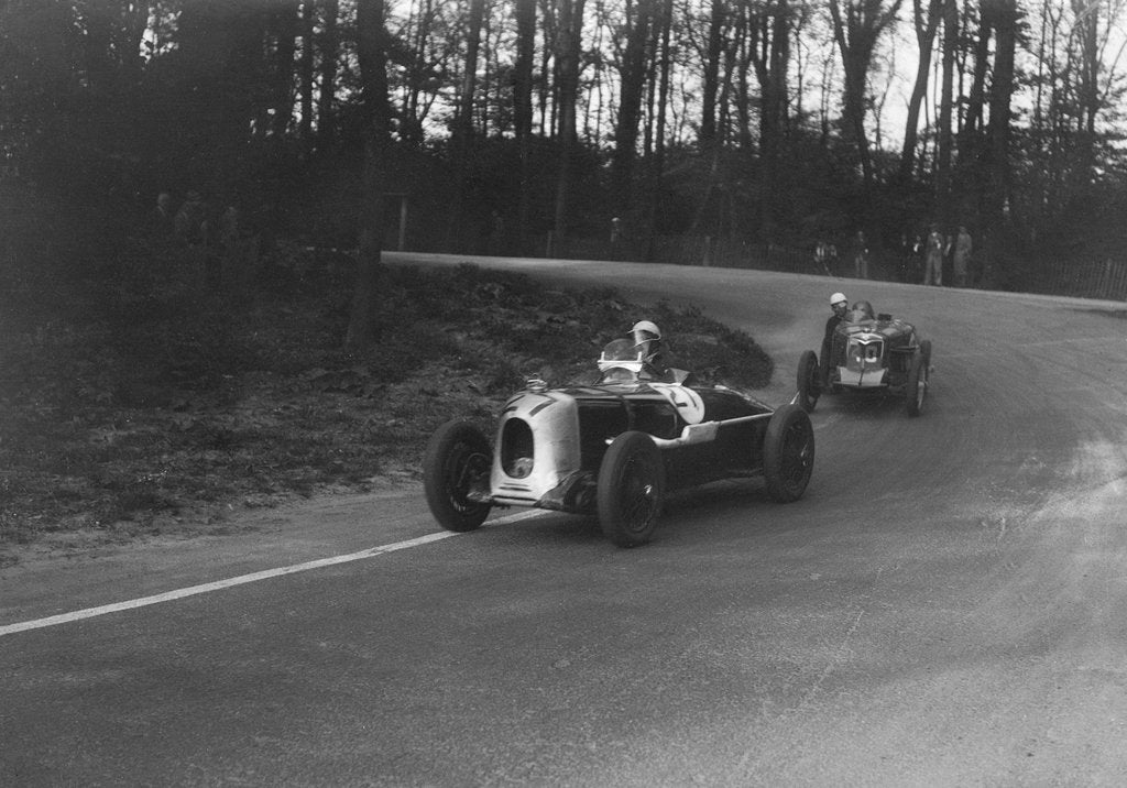 Detail of MG Magnette of AA Rigby leading JR Grice's Riley Brooklands at Donington Park, Leicestershire, 1935 by Bill Brunell