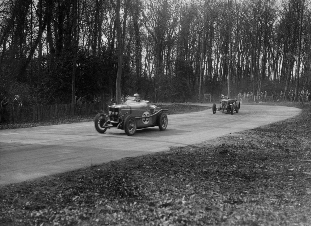 Detail of MG Magnette and Frazer-Nash Byfleet II racing at Donington Park, Leicestershire, 1930s by Bill Brunell